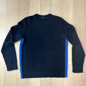 Theory Waffle Knit Merino Wool Crewneck Sweater- Size L- Navy Blue with Royal